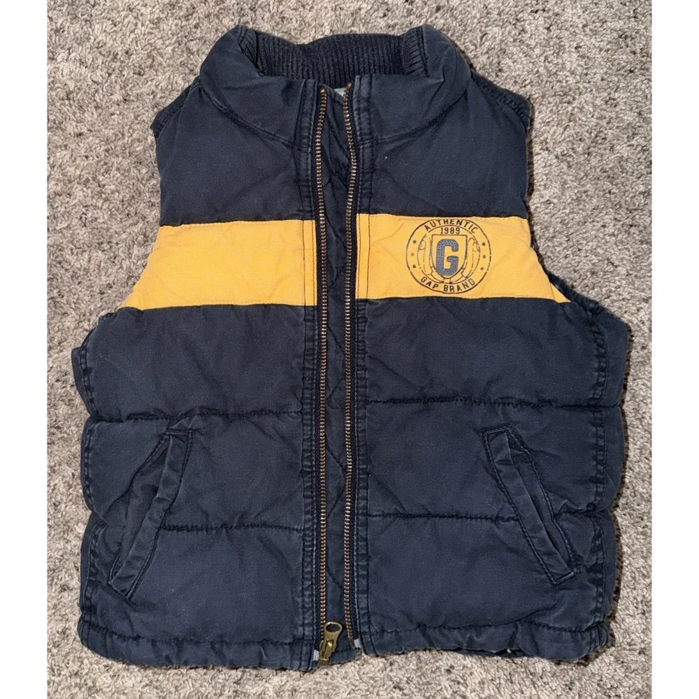 Baby Gap Puffer Vest Boys 4 Years Blue/Yellow Y2K Full Zip‎ Warm Winter Layerh